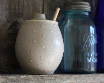 Pottery Honey Pot - Polka Dot Gray Ceramic Pot