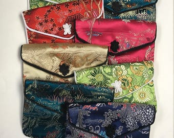 SILK PURSES Chinese Vintage Elegant Brocade Assortment Jewelry Pouches 3" x 4" pkg8