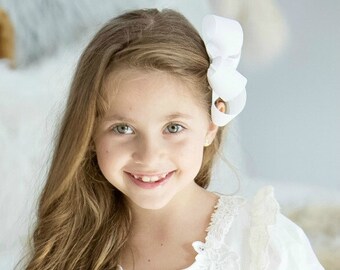 White Large Hair Bow 4" Alligator Clip Girls Hairbow 4" White Hair Bow Large White Hair Bow Girl Hairbow White Girls Bow