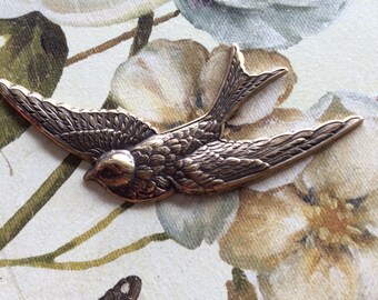Antique brass swallow bird connector 1 pc