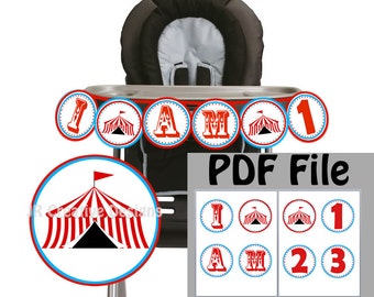 Carnival high chair banner Circus Highchair banner 1st birthday carnival highchair circus banner carnival circus birthday Ages 1-3 PDF File