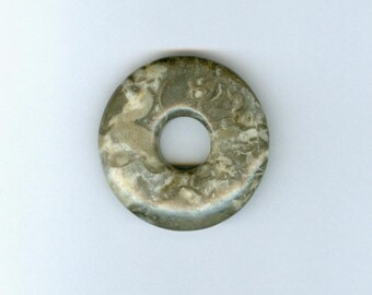 Gray Donut Pendant, 40mm Shades of Gray Jasper Gemstone Pi Donut Focal Pendant 1061