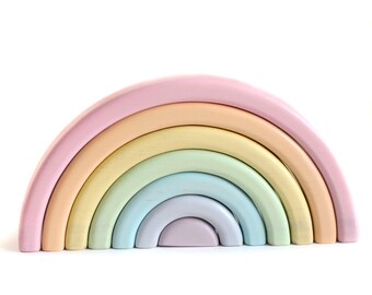 Waldorf LIGHT PASTEL RAINBOW Stacker // Puzzle // birch // Wood // Gift for Toddlers and Children Handmade Eco Friendly Toy // Waldorf Toy