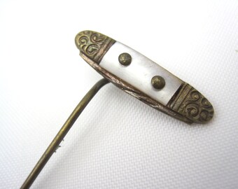 Antique Victorian Stick Pin - Mother of Pearl Pocket Knife Look
