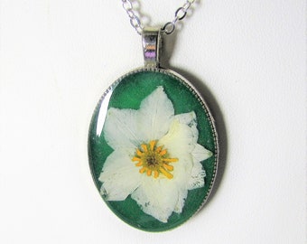 Larkspur and Sunflower, Pressed Flower Pendant, Real Flowers,Pressed Flower Jewelry, Resin (3123)