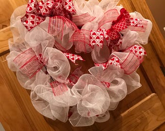 Valentines Heart Shaped Deco Mesh Wreath