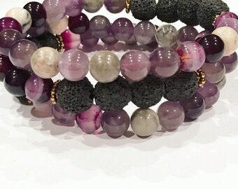 Stackable, Amethyst Essential Oil Diffuser Bracelet, Lava Bracelet