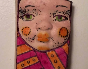 Handmade clay face rectangle mask Buddha spirit dolls doll head jewelry craft supplies handmade clown cabochon face polymer