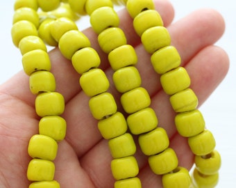 10pc yellow glass beads, large glass beads, lime, lampwork, large hole beads, rondelle beads, barrel beads, lampwork beads, tube beads