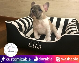 Modern Pet Bed - Dog Bed or Cat Bed | Black & White Stripe Pet Bed | Washable and High Quality