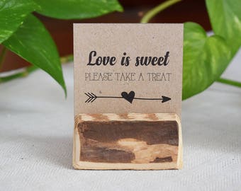 Wedding table card holder, rustic wedding table number holder, name tag holder, custom note card holder, rustic table setting, Love is sweet