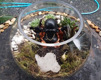 Round fish bowl memorial crystal garden