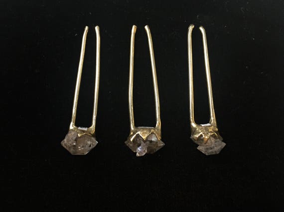 Herkimer Diamond Quartz Gemstone Hairstick Hair Pin in Solid 925 Sterling Silver