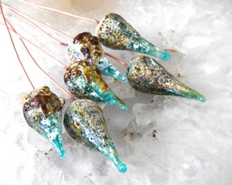 1 Pair or 3Pairs Crusty Rustic Teal Green Raku Pod Head Pins Organic Earthy Handmade lampwork glass headpins by Beadfairy Lampwork
