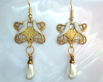Art Nouveau earrings bridal earrings Art Deco earrings Victorian earrings wedding earrings pearl drop Edwardian earrings vintage style