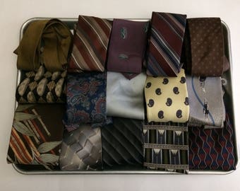 Lot of 15 Neckties Ties Loose Seams Light Stains Creases Repair Clean Wear Reuse Quilts Fabric