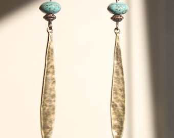 Boho Turquoise Earrings Dangle Drop Earrings Brass Boho Earrings Bohemian Earrings Long Light Birthday Gift For Her Gift for women gifts
