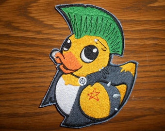 Embroidered Patch - Punk Duckie / Rubber Ducky - sew or glue on 5x4"