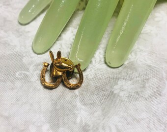 Vintage 1" Goldtone Donkey and Two Horse Shoe Tail Tac Style Pin