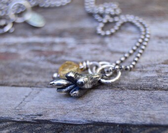 Burros Tail . Sterling Charm Necklace . Amber . Fine Silver . Handmade . Earthy . Nature