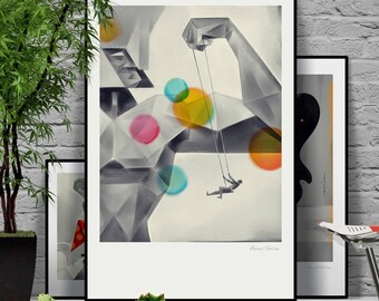 Father's Day. Original illustration art poster giclée print signed by Paweł Jońca.