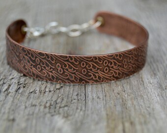 Sterling Copper Bangle. Rolling Mill . Sterling Silver . Cold Connections . Rustic . Earthy . Boho .