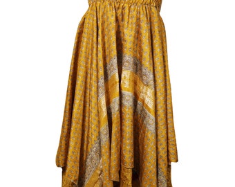 Asymmetric Hem Recycled Silk Sari Halter Dress Summer Fashion Boho Sundress
