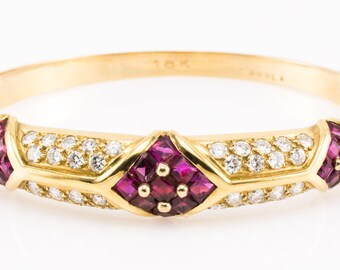Vintage 18K Cartier Bracelet Authentic Diamond Ruby Bangle Designer - Exquisite!
