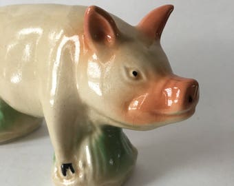 Vintage Piggy Glazed Ceramic Folk Art Pig From 60's Made in Brazil