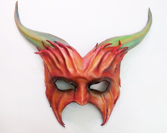 Leather Horned Creature Pan Satyr Goat Mask lightweight easy to wear entirely handcrafted heavy elastic straps