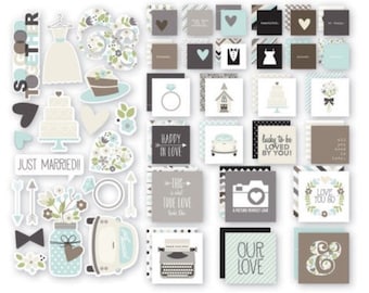 Simple Stories - Sn@p Wedding insta Squares & Pieces, Ephemera Pack, Scrapbook Stash, Smashbook, Junk Journal, Paper Embellishments