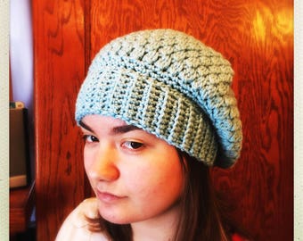 Crocheted Teal Star Puff Slouchy Hat