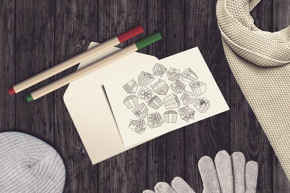 14 Coloring Notecards with Wrapped Gift Design DIY Birthday