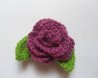 Crochet pink raspberry and leaves, 8 cm, set of 2.