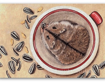 Sunflower Seeds Hamster Pet Painting - Art Prints by Bihrle ta1