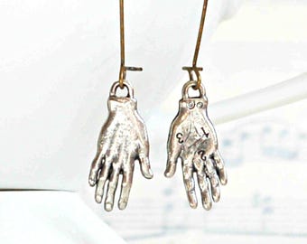 Hand Earrings Silver Hand Earrings Frida Kahlo Earrings Palmistry Fortune Teller Hand Amulet Steampunk Halloween Day of the Dead