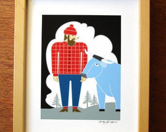 Paul Bunyan and Babe Blue Ox Art print