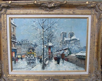 Antoine Blanchard Paris Snow Scene Oil Painting Quai De La Tournelle Notre Dame View Along Seine River