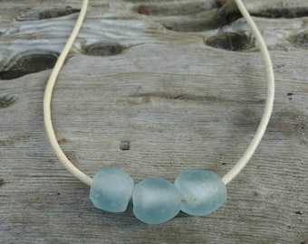 Sky Blue Recycled Glass Necklace, Fair Trade Beads