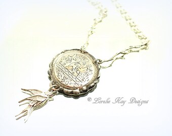 Swallow Bird Antique Pocket Watch Necklace Soldered Swallow Birds Pendant Lorelie Kay Designs