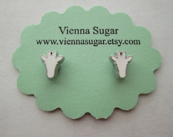 White and Silver Enameled Giraffe Magnetic Clip On or Pierced Stud Earrings