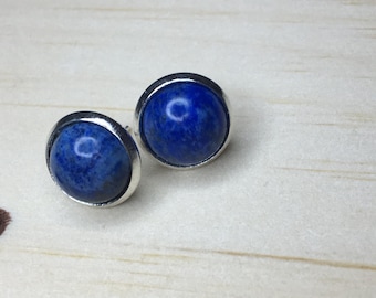 Blue Lapis Lazuli, Half Moon Cabochon, Gemstone Stud 12mm, Earring Cabochon, Circle Round Stud, Earring Gemstone Blue, Ear Stud Lapis Lazuli