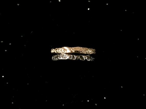 Black + Gold Natural Texture Coral Wedding Band Unique Double Ring Oxidized Solid Sterling Silver + 10k Yellow Gold Stacking Rings Size 3-13