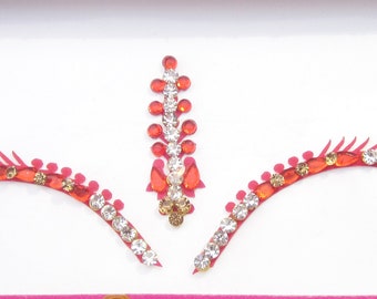 Bridal Forehead Red Bindi Stickers,Wedding Long Bindis,Bridal Red Bindis,Indian Bindi,Bollywood Bindi,Long Red Bindi,Self Adhesive Stickers