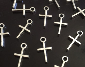 10 PC 3D Cross Charm-Antique Silver Charms