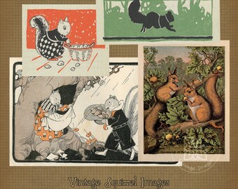 Vintage Squirrel Images Collage Sheet Fall Digital Download