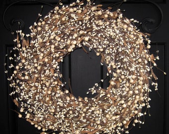 Door Wreath - Berry Wreath - Year Round Wreath - White Cream Wreath