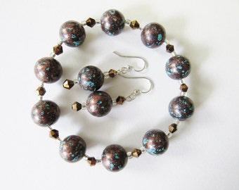 Handmade Elastic Bracelet and Wire Earrings Set Gift Boxed