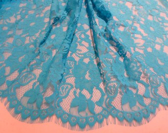 Turquoise Floral Design Chantilly Style Lace--One Yard