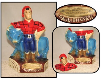 Vintage 1971 Paul Bunyan & Babe the Blue Ox, Royal Halburton Brandy Decanter - EMPTY, liquor bottle